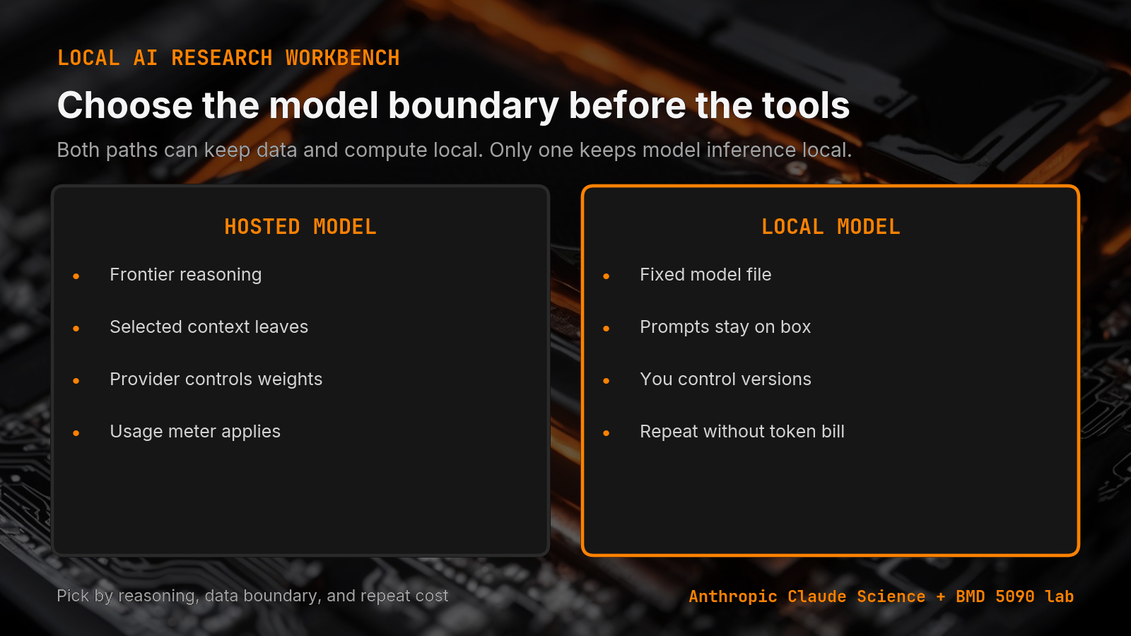 A comparison of a hosted-model research workbench and a fully local model path